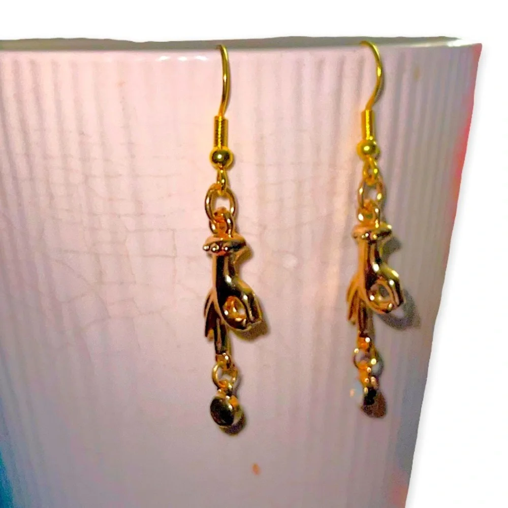 New Artisan Handmade OOAK 9k Gold Quartz Crystal Hand Boho Dangle Earrings